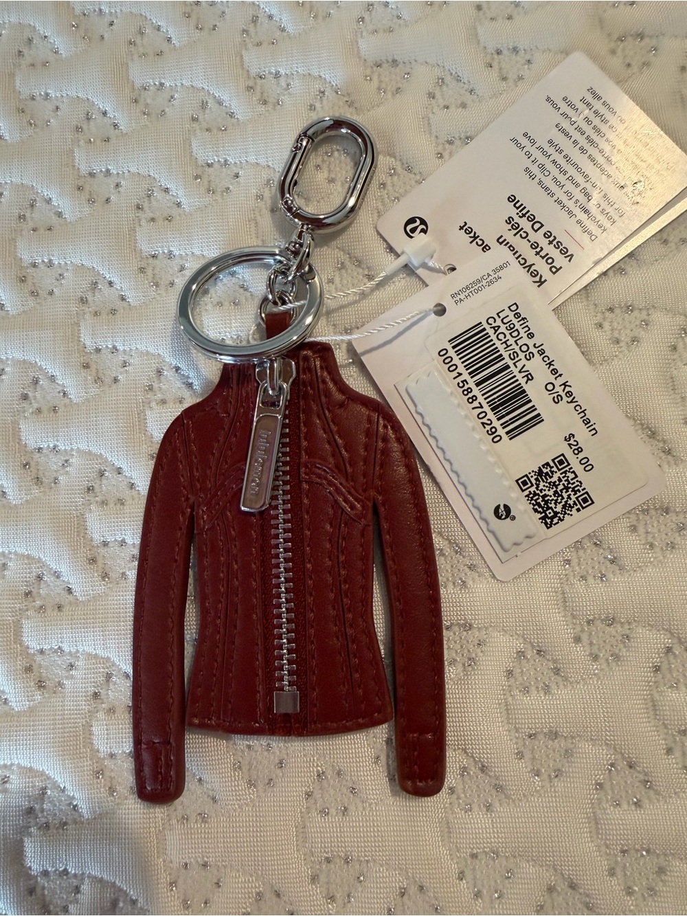 lululemon athletica burgundy leather jacket keychain